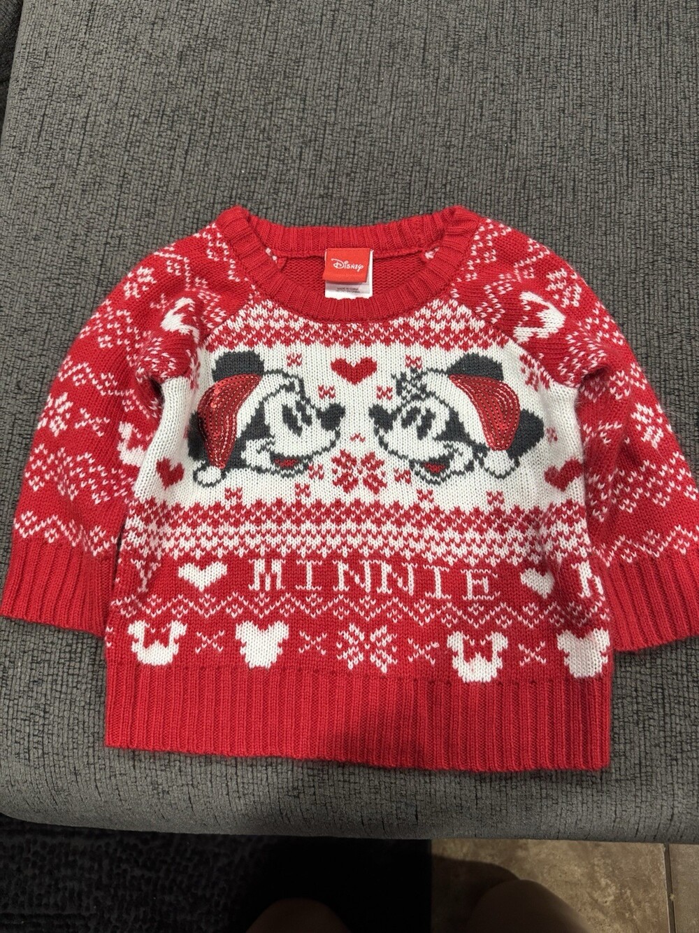 Disney Minnie Mouse Fair Isle Pullover Sweater Red White 12M Christmas Holiday